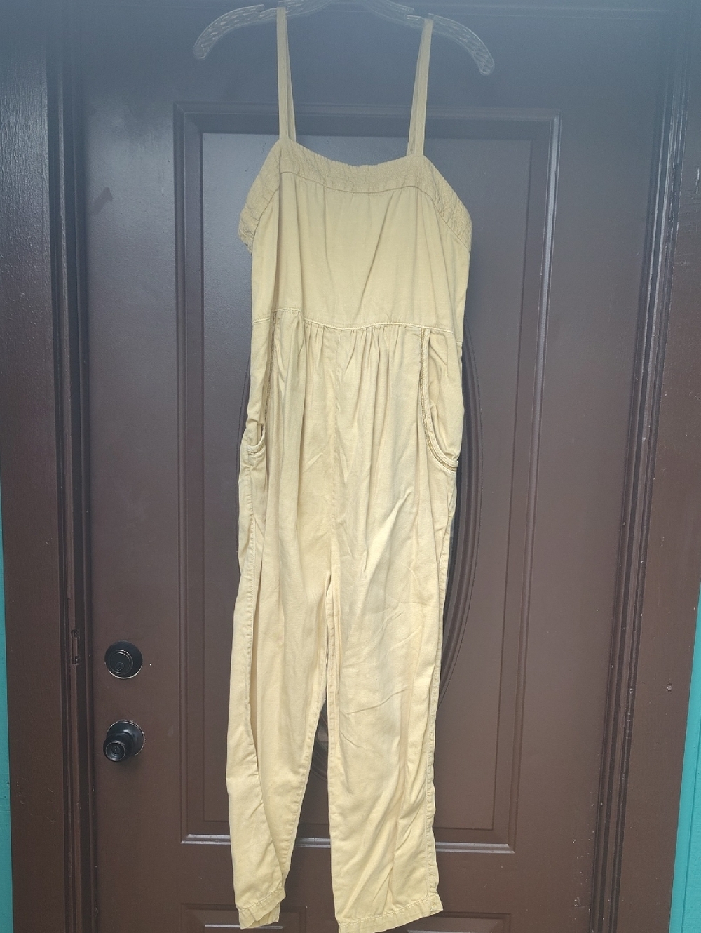 Sleeveless Cotton Jumpsuit in Light Khaki